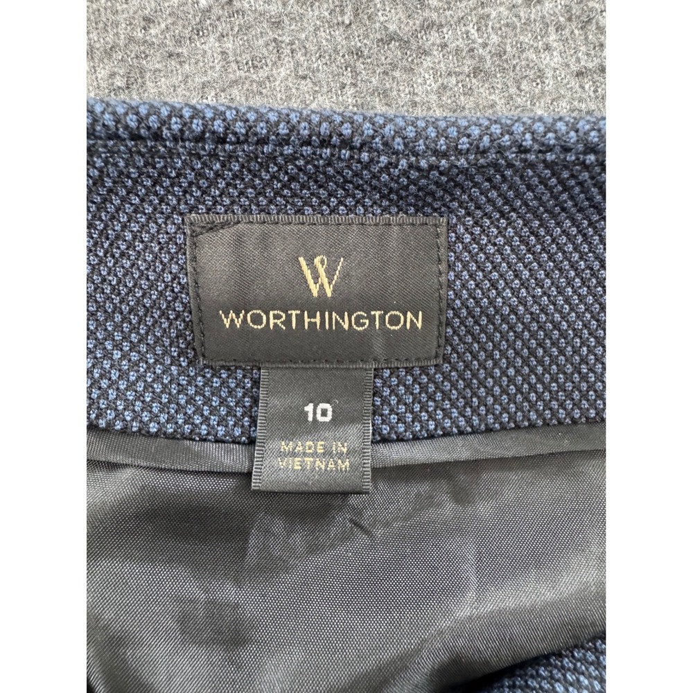 Worthington Navy Blue Buckle Wrap Pencil Skirt Textured Knee Length Womens 10 - Picture 2 of 9